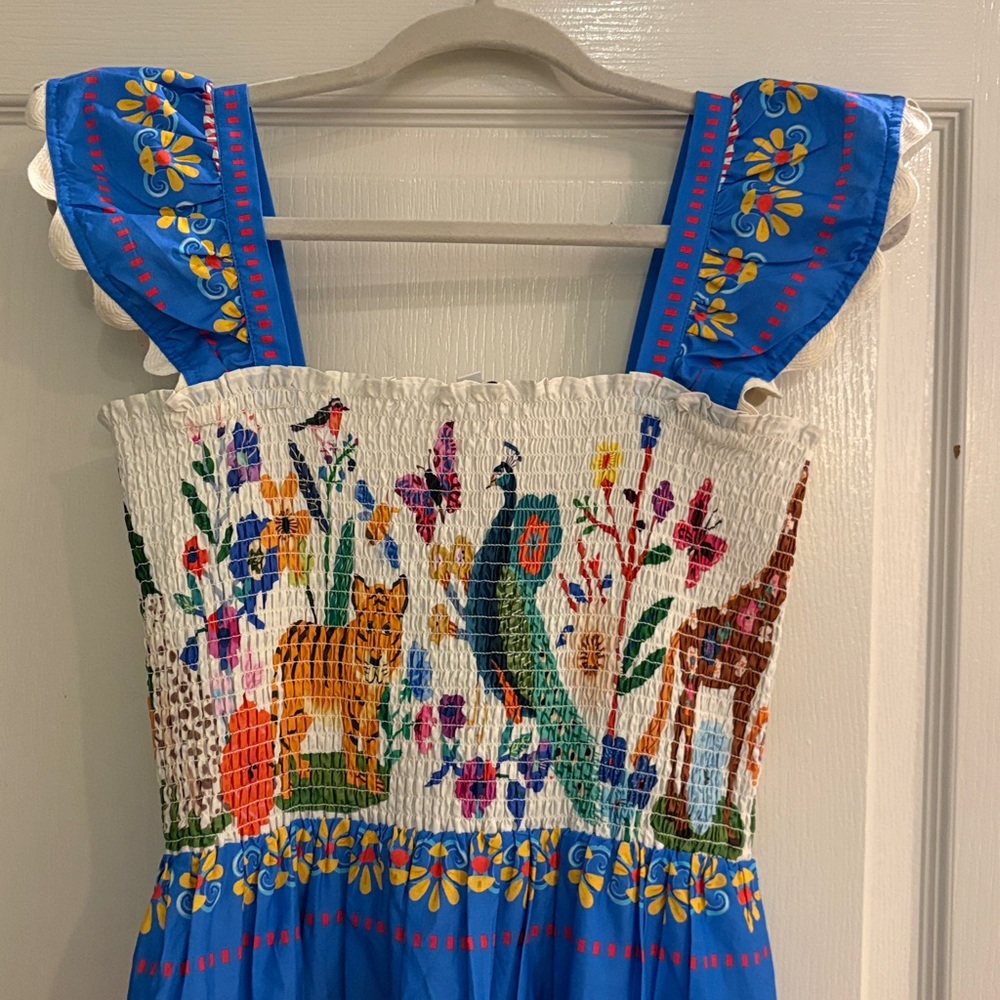 THML Tropical Animal Print Smocked Midi Dress Small Anthropologie NWT - Picture 7 of 16